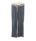 グリーンレーベルリラクシング ユナイテッドアローズ green label relaxing スラックス パンツ ストライプ ストレッチ リボンベルト 36 紺 ネイビー 0223 ■GY09