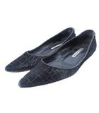 マノロブラニク MANOLO BLAHNIK フラットシューズ ハラコレザー 型押し ポインテッドトゥ 37 約24cm 黒 ブラック IBO87 0327