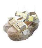 ミハラヤスヒロ MIHARA YASUHIRO プラットフォームサンダル 厚底 エナメル レザー ストラップ ラビットファー 39 約26cm ベージュ ブラウン 系 IBO87 0327