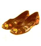 サルヴァトーレフェラガモ Salvatore Ferragamo フラットシューズ 花柄 総柄 アニマル 転写プリント リボン 3 1/2 C 約21cm ブラック 系 マルチカラー IBO87 0324