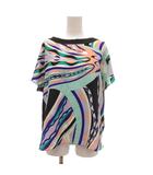エミリオプッチ EMILIO PUCCI イタリア製 カットソー 絹 シルク M プッチ柄 ボートネック ショートスリーブ 黒 ブラック 黄緑 ライトグリーン /NU