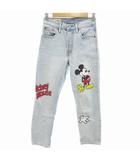 リーバイスプレミアム Levis PReMIUM × ディズニー ミッキーマウス コラボ 501 デニムパンツ ジーンズ プリント ヴィンテージ加工 ストレート W24 青 ブルー 系 0314