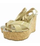 ジミーチュウ JIMMY CHOO プラットフォームサンダル シューズ 厚底 ウェッジソール エナメル ストラップ メタルトゥ 35 約22cm ベージュ /FF IBO55 0314