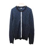 ディーゼル DIESEL 美品 K-OBE-ZIP ニットジャケット カーディガン 総ロゴ柄 L 青黒 ブルー ブラック 0404