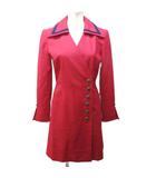 マドモアゼルディオール Mademoiselle Dior ヴィンテージ ロングコート ジャケット ウール ビジュー ボタン S 赤 レッド 系 IBO89 0401