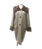 フォクシー ブティック FOXEY BOUTIQUE カシミヤ ロングコート ジャケット ウール 切替 ヌートリアファー 毛皮 F ベージュ ■MNK1 0401