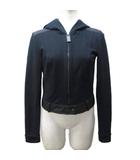 プラダ PRADA クロップドパーカー フーディー ジップアップ ナイロン切替 S 黒 紺 ブラック ネイビー 系 ☆AA★ 0412