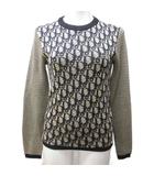 クリスチャンディオール Christian Dior TRICOTS オブリーク柄 ニット セーター ロゴ柄 クルーネック 長袖 42 約M ベージュ ブラック 系 ■MNK7 0412