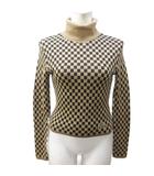 フェンディ FENDI maglia ニット セーター チェック柄 ロゴ タートルネック ウール 長袖 40 約M ベージュ ブラック ■MNK7 ☆AA★ 0412