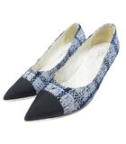 シャネル CHANEL パンプス ココマーク ツイード ラメ 切替 ポインテッドトゥ パールビジュー ヒール 36 1/2 C 約23.5cm 青 白 ブルー ホワイト 系 0417