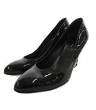 グッチ GUCCI パンプス ウェッジソール エナメル レオパード柄 ハラコ 36 黒 ブラック /FF IBO103