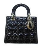 クリスチャンディオール Christian Dior ハンドバッグ レディディオール カナージュ チャーム パテント 黒 ブラック ■AO5