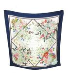 グッチ GUCCI スカーフ レディース 花柄 シルク 紺 ネイビー 白 ホワイト ■AWS2
