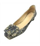クリスチャンディオール Christian Dior イディル パンプス DIOR IDYLLE シューズ 靴 デニム フラワー 花柄 チャンキーヒール 37.5 24.5cm ネイビー レディース