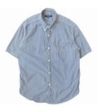 コムデギャルソンオム COMME des GARCONS HOMME ギンガムチェック BD ボタンダウン シャツ カットソー 半袖 シャーリング パッカリング オールド アーカイブ AD2010 HG-B054 サイズM 青 ブルー 白 ホワイト メンズ