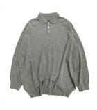 ロエベ LOEWE アナグラム ニット ロング ポロシャツ セーター カットソー オーバーサイズ ウール ロゴ 刺繍 長袖 M グレー メンズ◆8