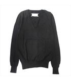 本人期 スリットネック ニット セーター コットン 白タグ 00's オールド ビンテージ ヴィンテージ アーカイブ ここのえ S 黒 ブラック レディース