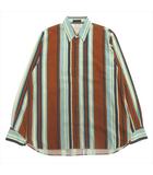 トライアングルパッチ ストライプ シャツ カットソー ヴィンテージ加工 ラフシモンズ期 XL 青 ブルー 茶 ブラウン メンズ◆11