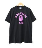 アベイシングエイプ A BATHING APE PURPLE CAMO SHALL NEVER KILL TEE パープル カモ ロゴ 猿 プリント 半袖 Tシャツ L 黒 ブラック ブランド古着ベクトル 中古☆AA★250706