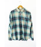 23SS Shadow Plaid Flannel Shirt ロゴ刺繍 シャドウ プレイド チェック柄 フランネル 長袖シャツ M 青 ブルー ブランド古着ベクトル 中古☆AA★250731