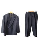 イヴサンローラン YVES SAINT LAURENT Pour Homme 90s ネーム入 ストライプ ダブル スーツ セットアップ 紺 ネイビー ブランド古着ベクトル 中古●260218