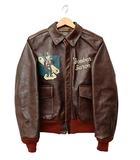 バズリクソンズ BUZZ RICKSON’S A-2 No.42-18775-P RED RIB VERSION BACK PAINT BOMBER BARONS 赤リブ バージョン バック スカル プリント ボンバー バロン 馬革 ホース レザー フライト ジャケット BR80509 38 茶ブラウン ブランド古着ベクトル 中古●■260104