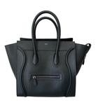 セリーヌ CELINE ラゲージ ミニショッパー ドラムドカーフスキン ハンド トート バッグ 黒ブラック ブランド古着ベクトル 中古☆AA★▲260221