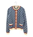 グッチ GUCCI GG ロゴ ニット ストライプ トリム カーディガン 574162 S青ブルー ブランド古着ベクトル 中古260213