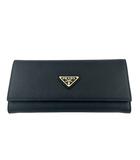 プラダ PRADA SAFFIANO TRIANG サフィアーノ レザー トライアングル ロゴ 二つ折り 長財布 1MH132 QHH 黒ブラック ブランド古着ベクトル 中古☆AA★▲■260319