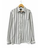 ステューシー STUSSY VINTAGE ヴィンテージ 90s～ USA製 総柄ストライプ コットン 長袖 シャツ L ホワイト ブラック グレー ブランド古着ベクトル 中古260429