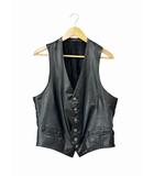 クロムハーツ CHROME HEARTS バックシルク切替 6B レザー ベスト ジレ フローラルクロス M 黒 ブラック ブランド古着ベクトル中古☆AA★260708