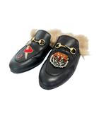 グッチ GUCCI プリンスタウン ホースビット ファー ミュール ローファー スリッポン 黒ブラック ブランド古着ベクトル 中古●▲■260819