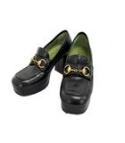 グッチ GUCCI 19SS ホースビット レザー チャンキー ヒール ローファー パンプス 572228 36 黒ブラック ブランド古着ベクトル 中古●▲260708