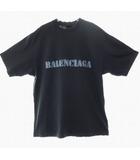 バレンシアガ BALENCIAGA ダメージ加工 オーバーサイズ Tシャツ デストロイ ブラック ロゴ プリント 764235 M 黒 【ブランド古着ベクトル】【中古】☆AA★ 250305