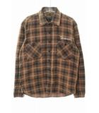 ネルシャツ Sサイズ チェック柄 ロゴ 刺繍 長袖 ブラウン 【ブランド古着ベクトル】【中古】☆AA★251122