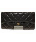 シャネル CHANEL クラシック ロングフラップ ウォレット キャビアスキン マトラッセ 長財布 財布 ブラック 【ブランド古着ベクトル】【中古】☆AA★▲260207
