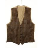 ウール ベスト サイズ48 イタリア製 千鳥格子 異素材切替 チェック ブラウン 【ブランド古着ベクトル】【中古】●260209