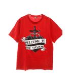ナンバーナイン NUMBER (N)INE 06SS ガンズ期 ダメージ加工 クロス ハート メッセージ プリント Tシャツ 半袖 レッド サイズ 2 WELCOME TO THE SHADOW 期 2006 日本製 【ブランド古着ベクトル】【中古】260417