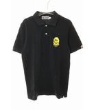 アベイシングエイプ A BATHING APE SMILY POLO APE HEAD BLACK M スマイリー ワンポイント ポロシャツ 刺繍 半袖 ブラック 【ブランド古着ベクトル】【中古】260426