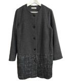 ゴールデンベア GOLDEN BEAR ノーカラー コート L ツイード 切替 ラメ ウール グレー ブラック ホワイト 黒 白 長袖 アウター