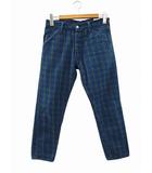 エヴィス EVISU LOT5500 テーパードデニム ジーンズ チェック ブルー グリーン W32