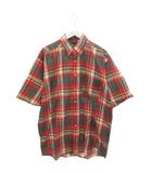 クレーヴェ CLEVE BDシャツ ボタンダウン チェック シャツ M レッド系 グリーン系 半袖 トップス USA製