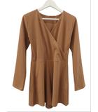  SEADRESS シードレス カシュクールオールインワン ラッシュガード 水着 M スイムウェア 長袖 ピンクブラウン ハーフパンツ 半ズボン ワンピース