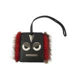 フェンディ FENDI モンスター パスケース Luggage Tag ラゲッジ タグ カードケース チャーム レザー ファー ブラック 黒 本革 ☆AA★