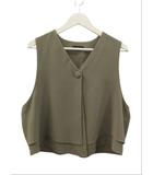 シセンドウ 詩仙堂 HITOSHI TAMURA ベスト ノースリーブ カーキ 縮緬 ちりめん 羽織 上着 トップス