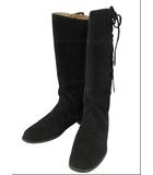 ワンダフルワールド WONDERFUL WORLD ブーツ ロング レースアップ リボン 黒 ブラック スウェード XL 靴 シューズ