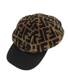 フェンディ FENDI シアリング ムートン キャスケット キャップ S 57.0cm ダブルF ズッカ ブラウン 茶 帽子 ☆AA★