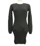 シャネル CHANEL ニット ワンピース 36 グレー リブ 切替 ココマークボタン ウール シルク 長袖 ☆AA★