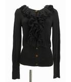 ヴィヴィアンウエストウッド Vivienne Westwood RED LABEL カーディガン ニット フリル 2 ブラック 黒 シルク混 オーブ刺繍 長袖