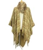 ローレンラルフローレン LAUREN RALPH LAUREN チェック フリンジ ショール フェイクファー付き ブラウン 茶 ストール